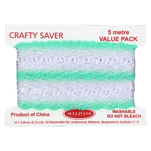 Crafty Saver 35mm Eyelet Lace 5m - White & Mint