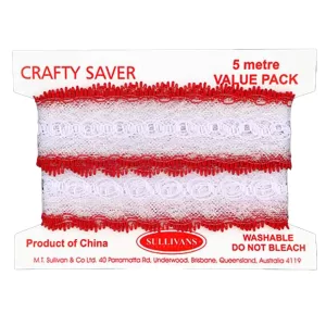 Crafty Saver 35mm Eyelet Lace 5m - White & Red