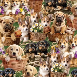 Puppies on a Basket - Furry Fun